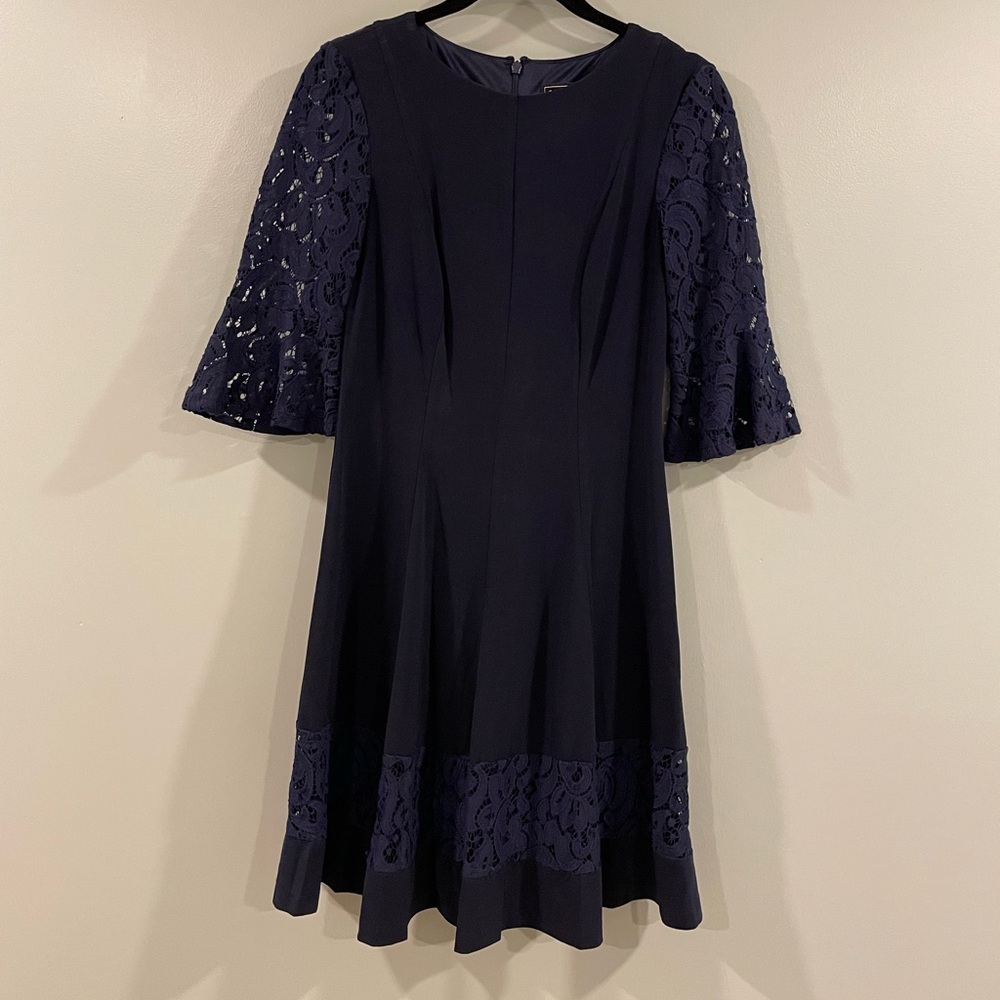 Jessica Howard Navy Midi Dress with Lace Sleeves